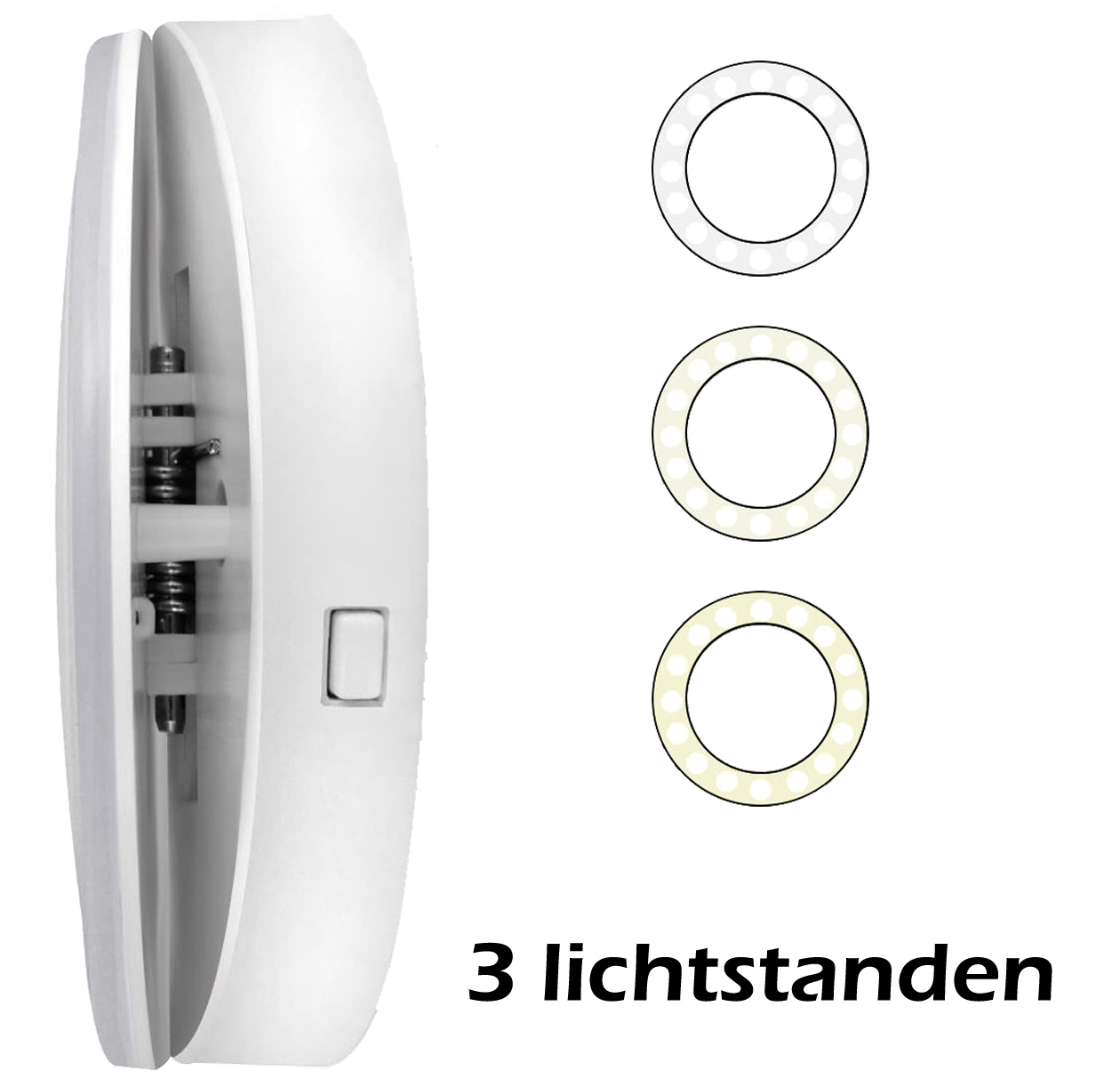 Nomfy Selfie Ring Light LED Licht Wit - Universele Selfie Ring Lamp Wit - Selfie Ringlight Met Clip Op Batterij - Wit