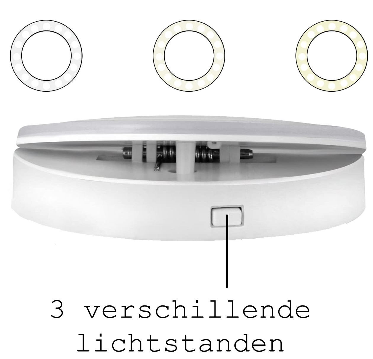 BASEY. Selfie Ring Light Universeel - Selfie Ring Lamp Met Clip Universeel - Selfie Ringlight LED Light Op Batterij - Wit