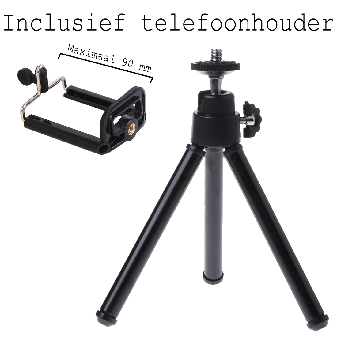 BASEY. Tripod Smartphone Camera Houder - Statief Telefoon En Camera - Tripod Universeel Aluminium - Zwart