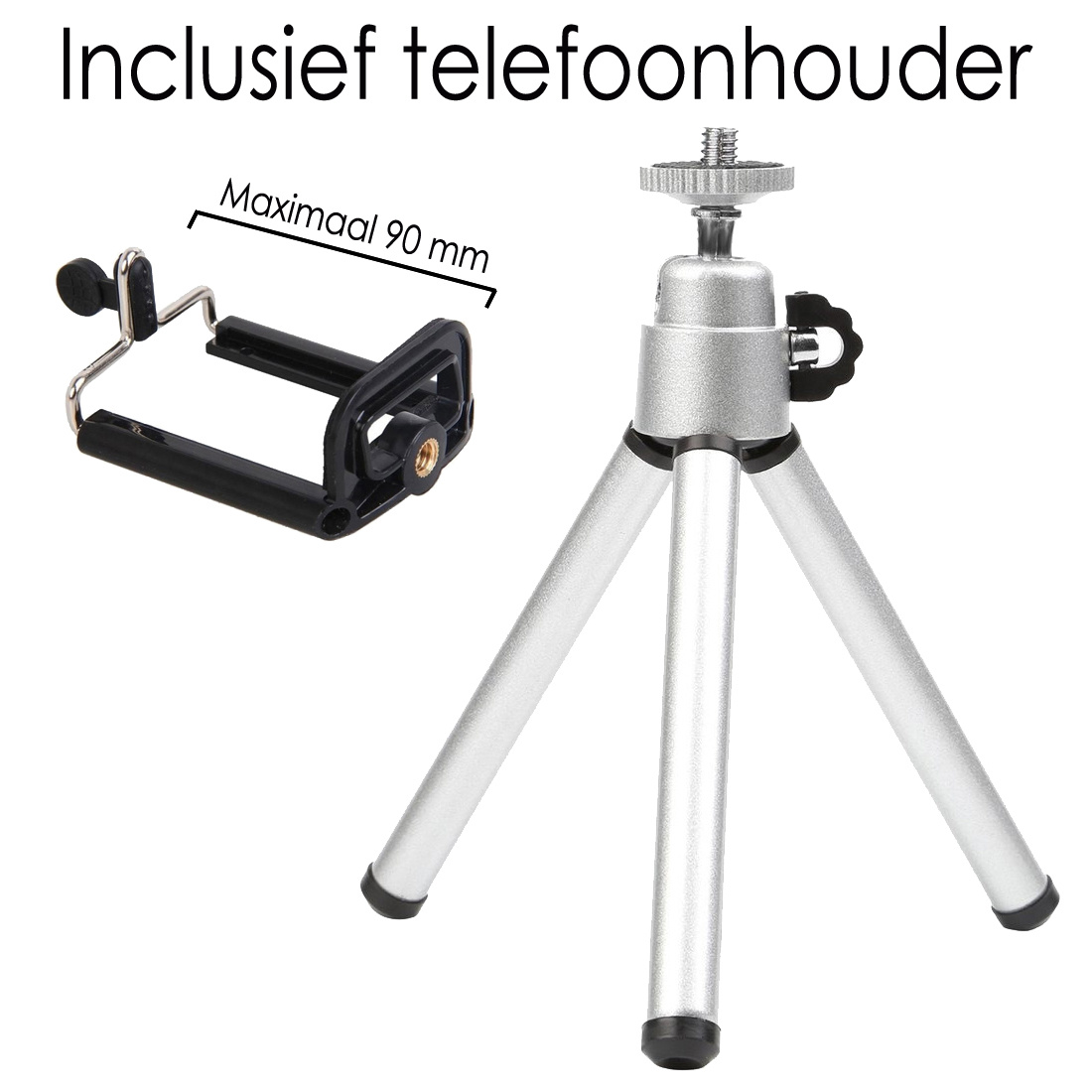 NoXx Tripod Smartphone Camera Houder Tripod Universeel Aluminium - Zilver