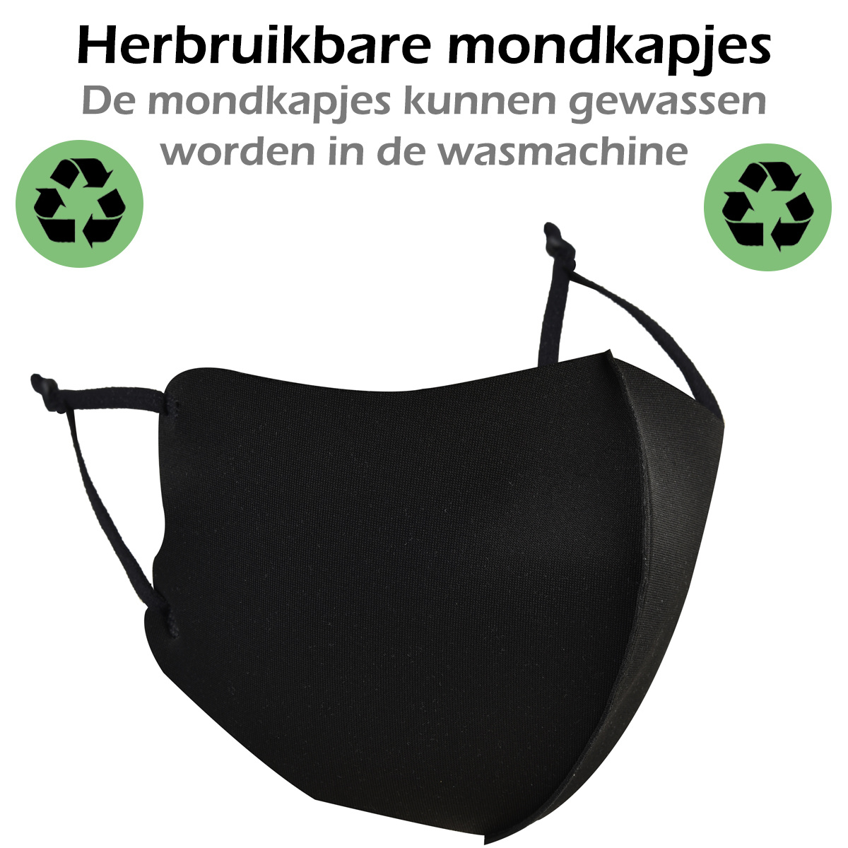 Nomfy Mondkapje Wasbaar Zwart Verstelbaar Mondmasker Wasbaar Mondkapje Wasbare Mondkapjes Universeel Verstelbaar Zwart - 5 PACK