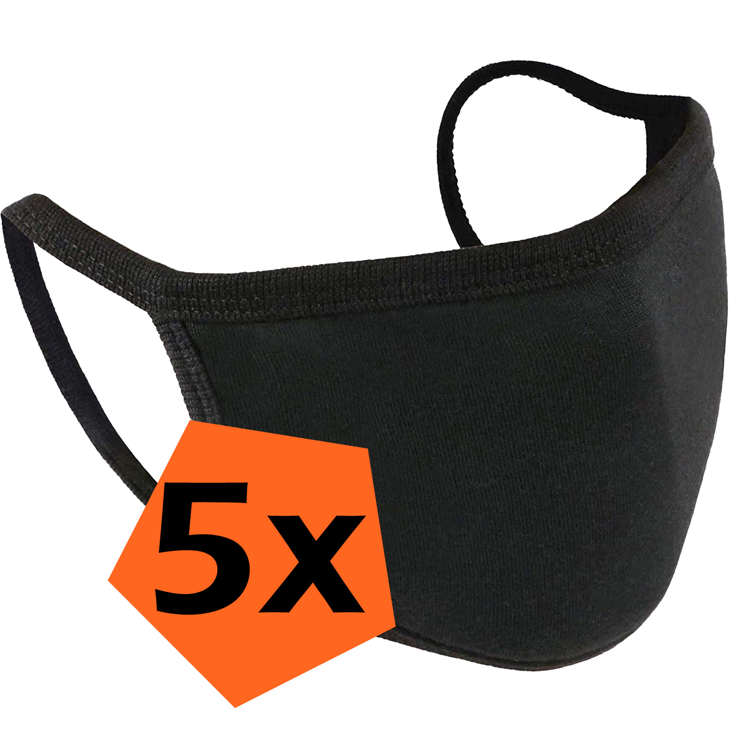 Nomfy Mondkapje Wasbaar Zwart Katoenen Mondmasker Wasbaar Mondkapje Wasbare Mondkapjes Universeel Katoen Zwart - 5 PACK