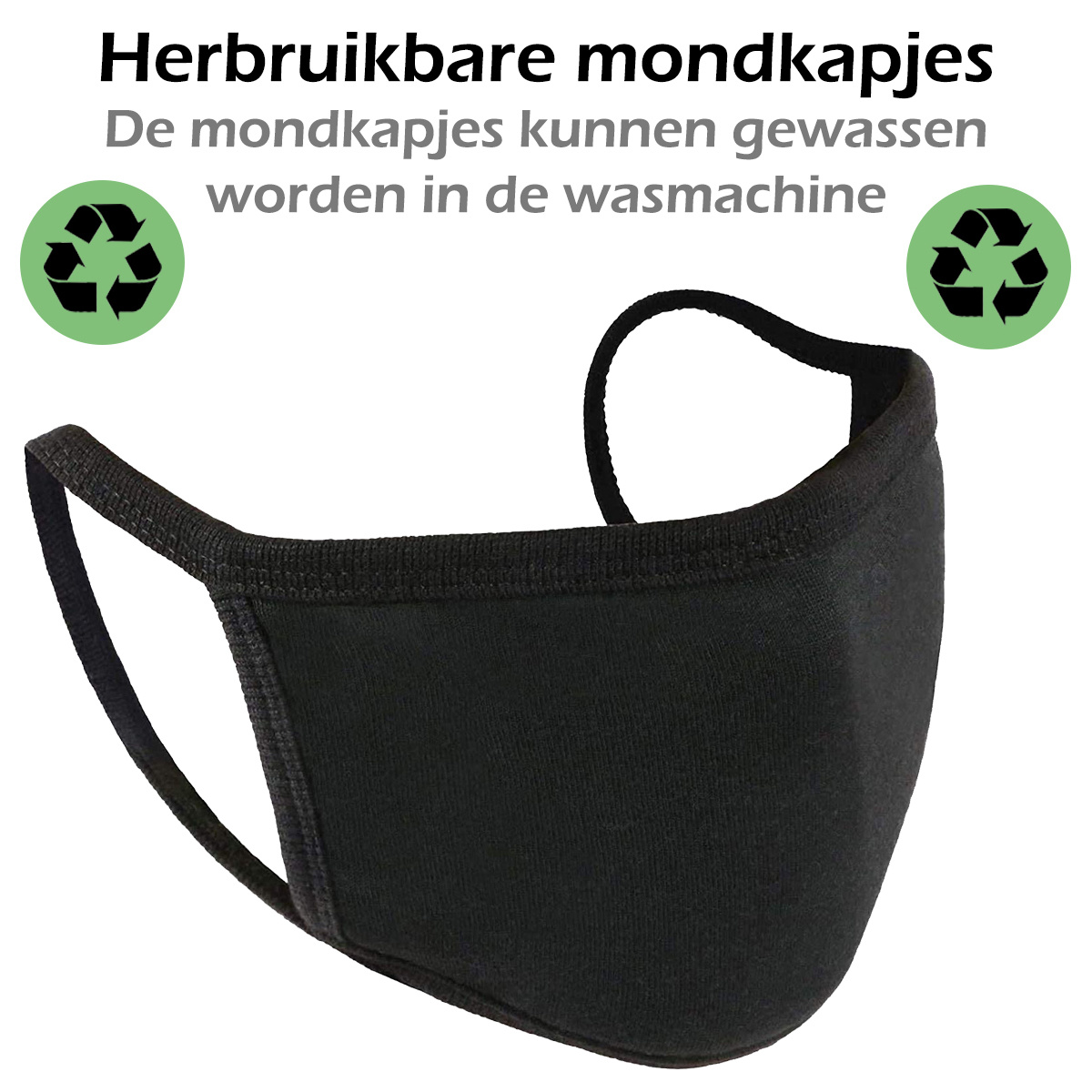 Nomfy Mondkapje Wasbaar Zwart Katoenen Mondmasker Wasbaar Mondkapje Wasbare Mondkapjes Universeel Katoen Zwart - 5 PACK