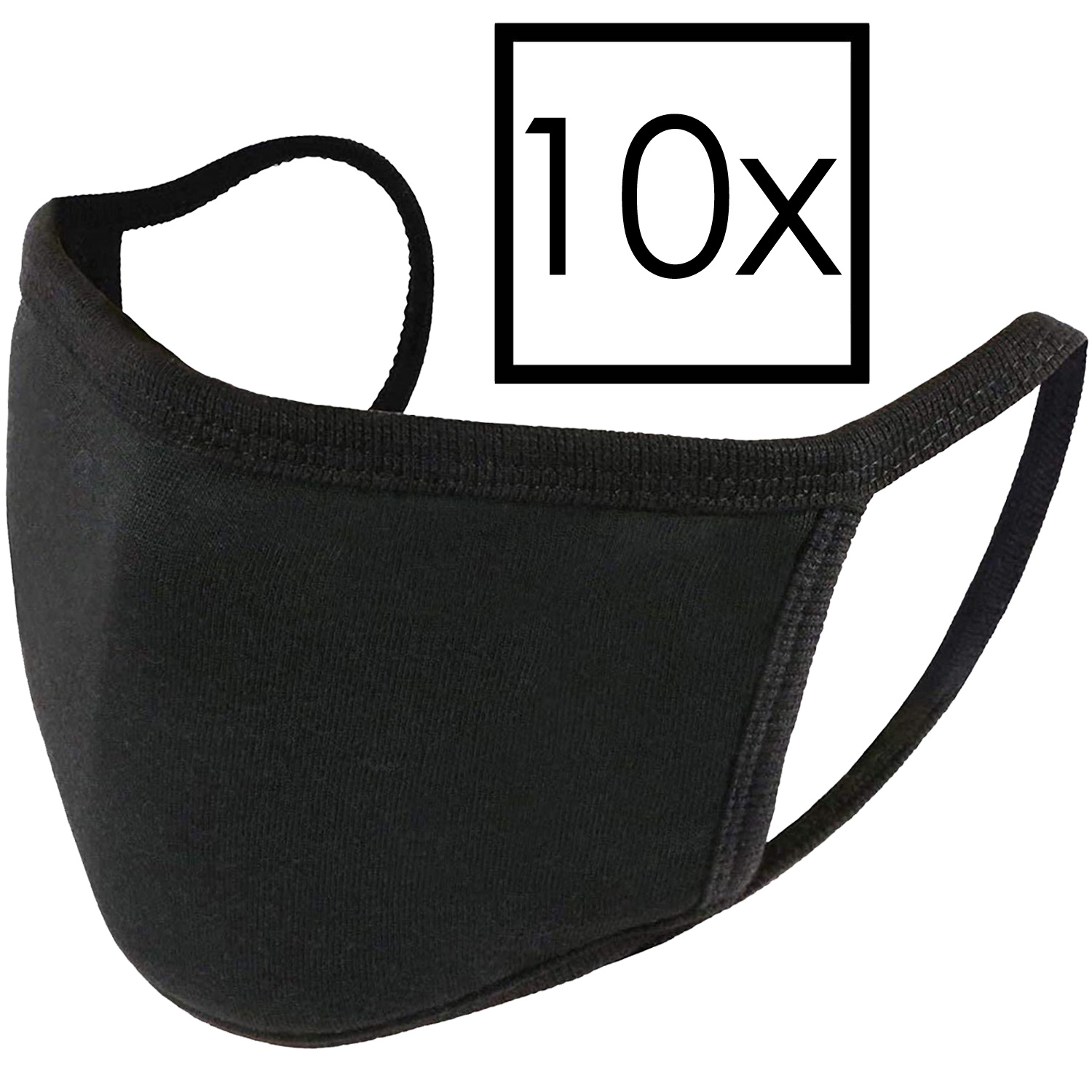 NoXx Mondkapje Wasbaar Universeel Katoen Mondmasker Wasbaar Niet Medisch Zwart - 10x