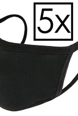 NoXx Mondkapje Wasbaar Universeel Katoen Mondmasker Wasbaar Niet Medisch Zwart - 5x