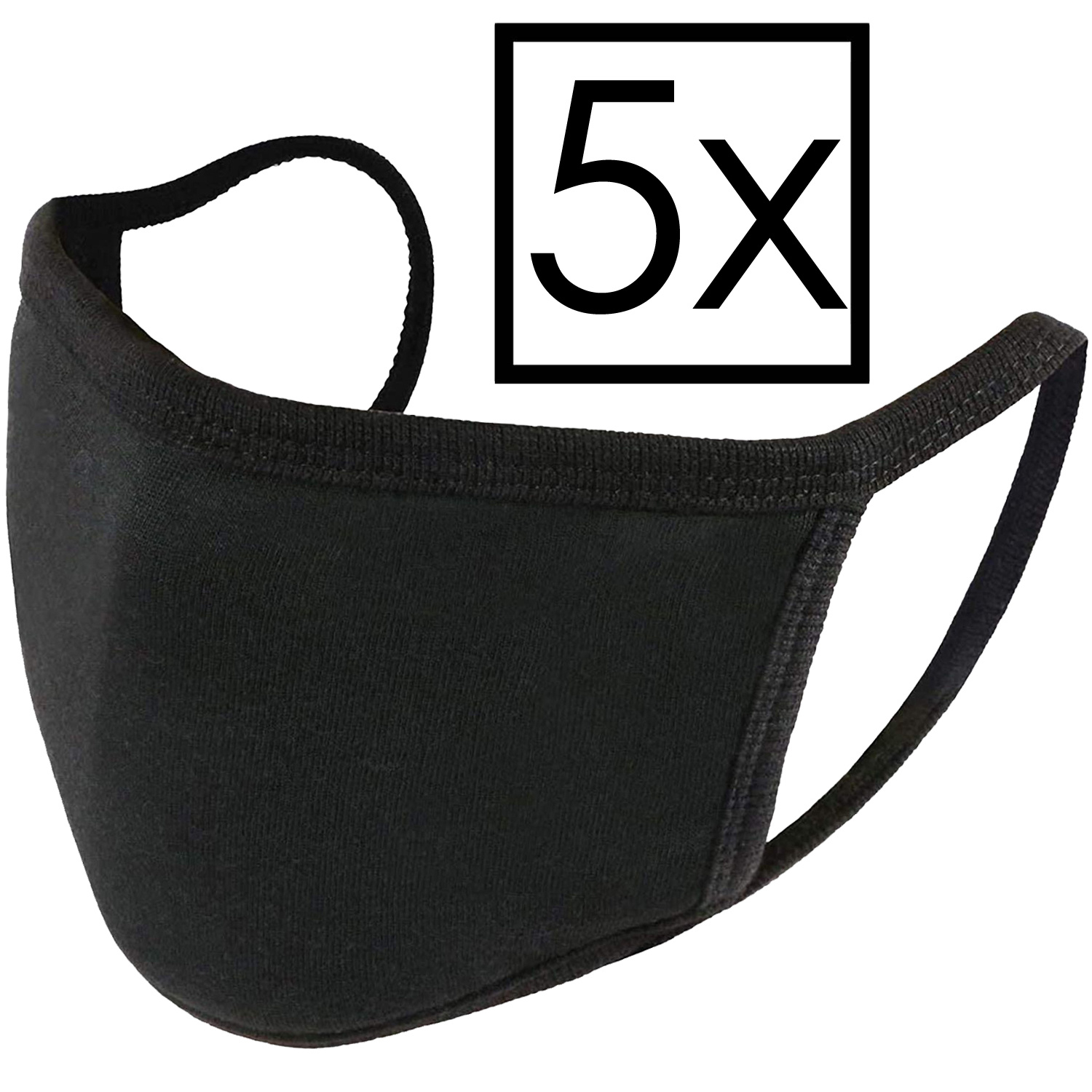 NoXx Mondkapje Wasbaar Universeel Katoen Mondmasker Wasbaar Niet Medisch Zwart - 5x