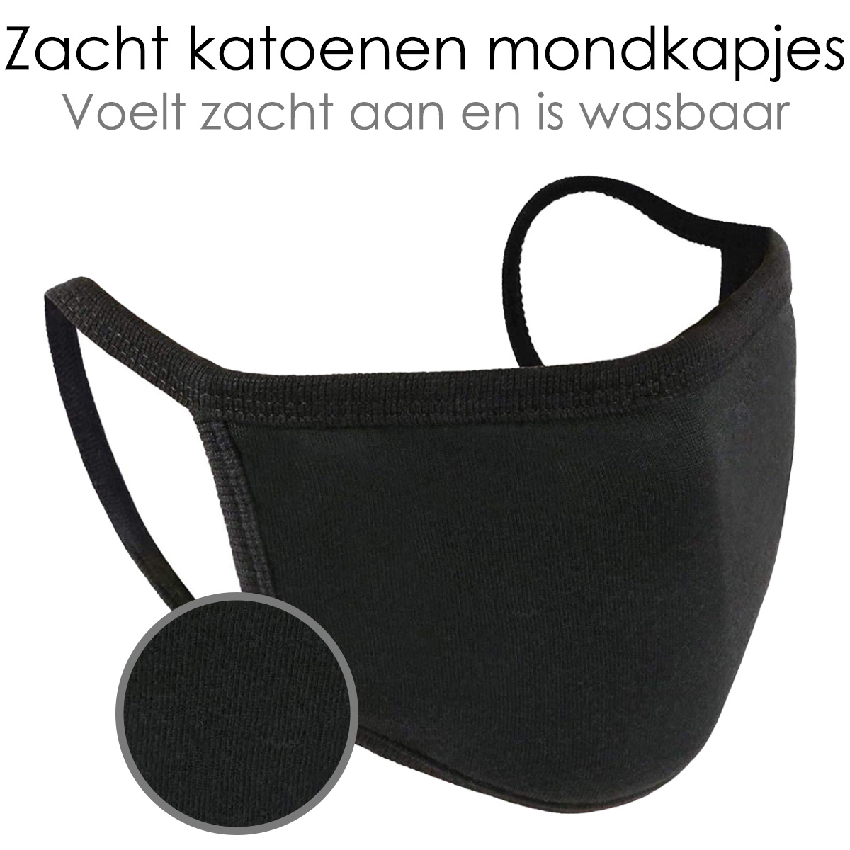 NoXx Mondkapje Wasbaar Universeel Katoen Mondmasker Wasbaar Niet Medisch Zwart - 4x