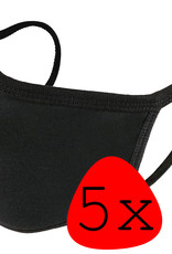BASEY. Wasbaar Mondkapje Zwart Katoen Wasbaar Mondmasker Elastisch Mondkapjes - 5 stuks