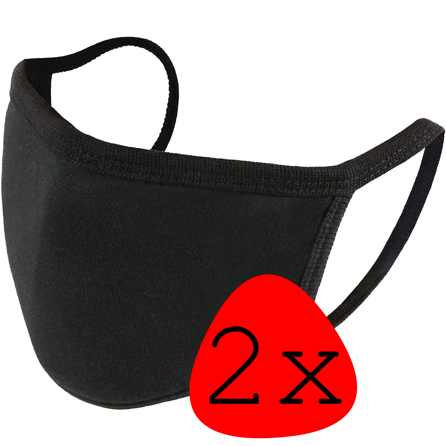 BASEY. Wasbaar Mondkapje Zwart Katoen Wasbaar Mondmasker Elastisch Mondkapjes - 2 stuks