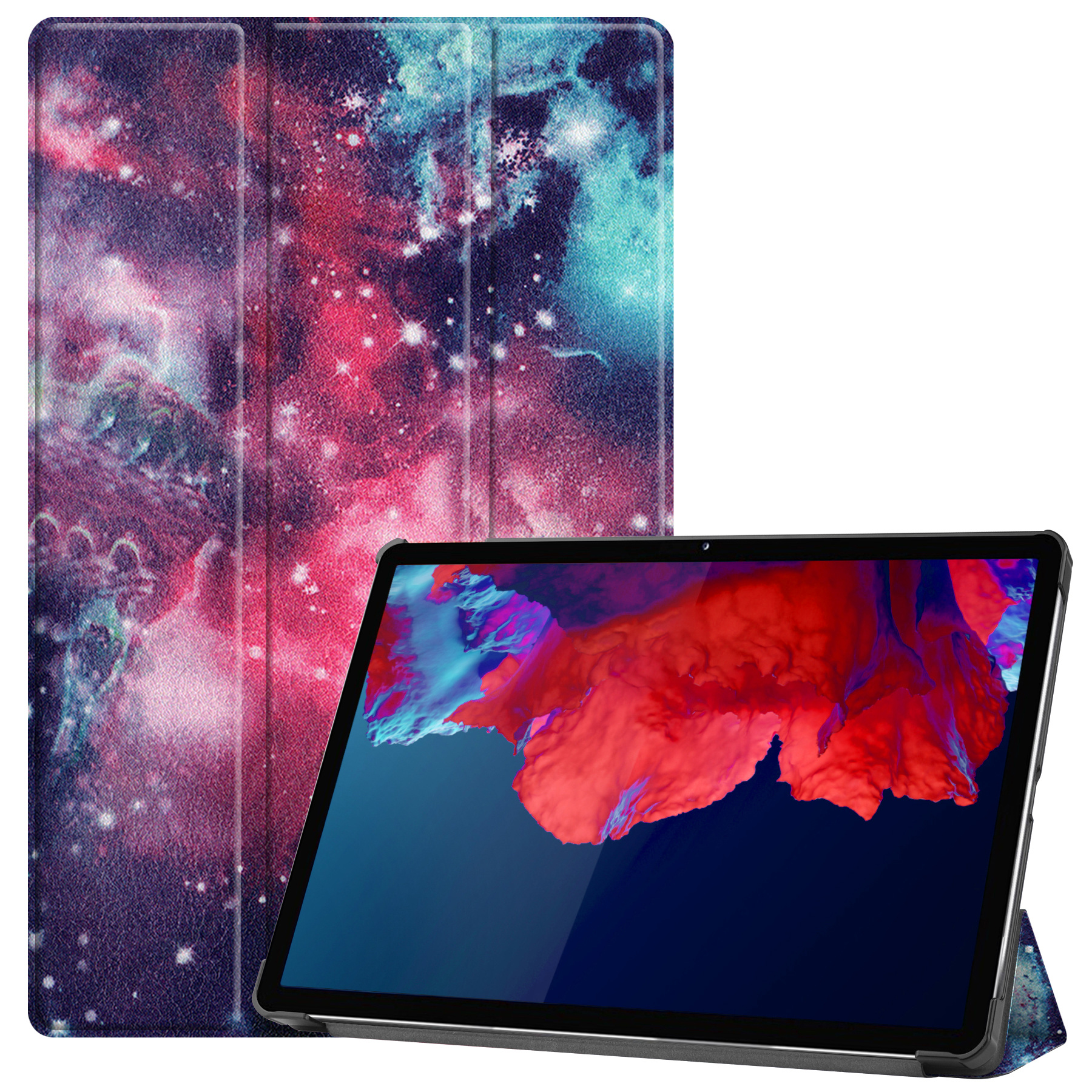 BASEY. Hoesje Geschikt voor Lenovo Tab P11 Hoes Case Tablet Hoesje Tri-fold - Hoes Geschikt voor Lenovo Tab P11 Hoesje Hard Cover Bookcase Hoes - Galaxy