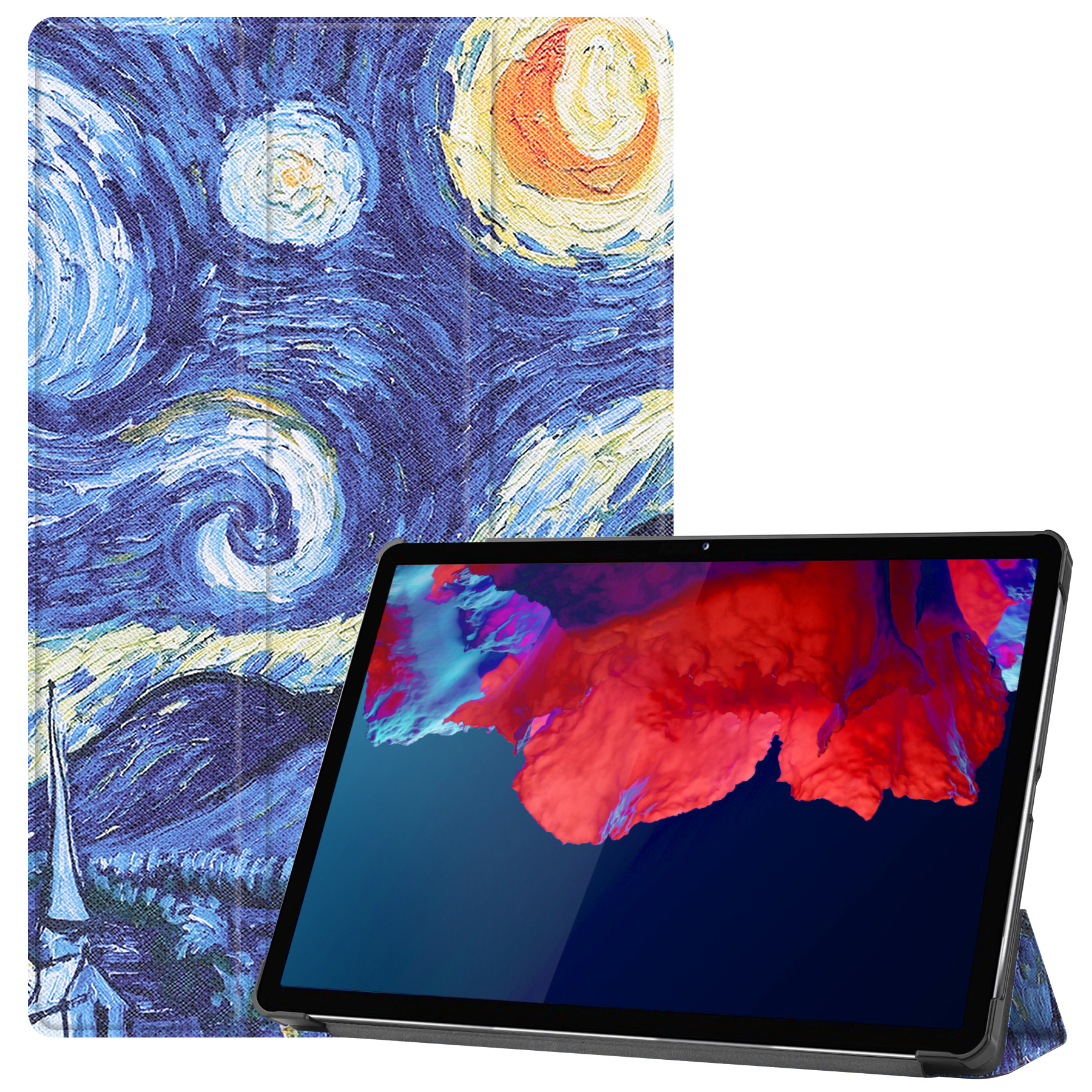 BASEY. Hoesje Geschikt voor Lenovo Tab P11 Hoes Case Tablet Hoesje Tri-fold - Hoes Geschikt voor Lenovo Tab P11 Hoesje Hard Cover Bookcase Hoes - Sterrenhemel