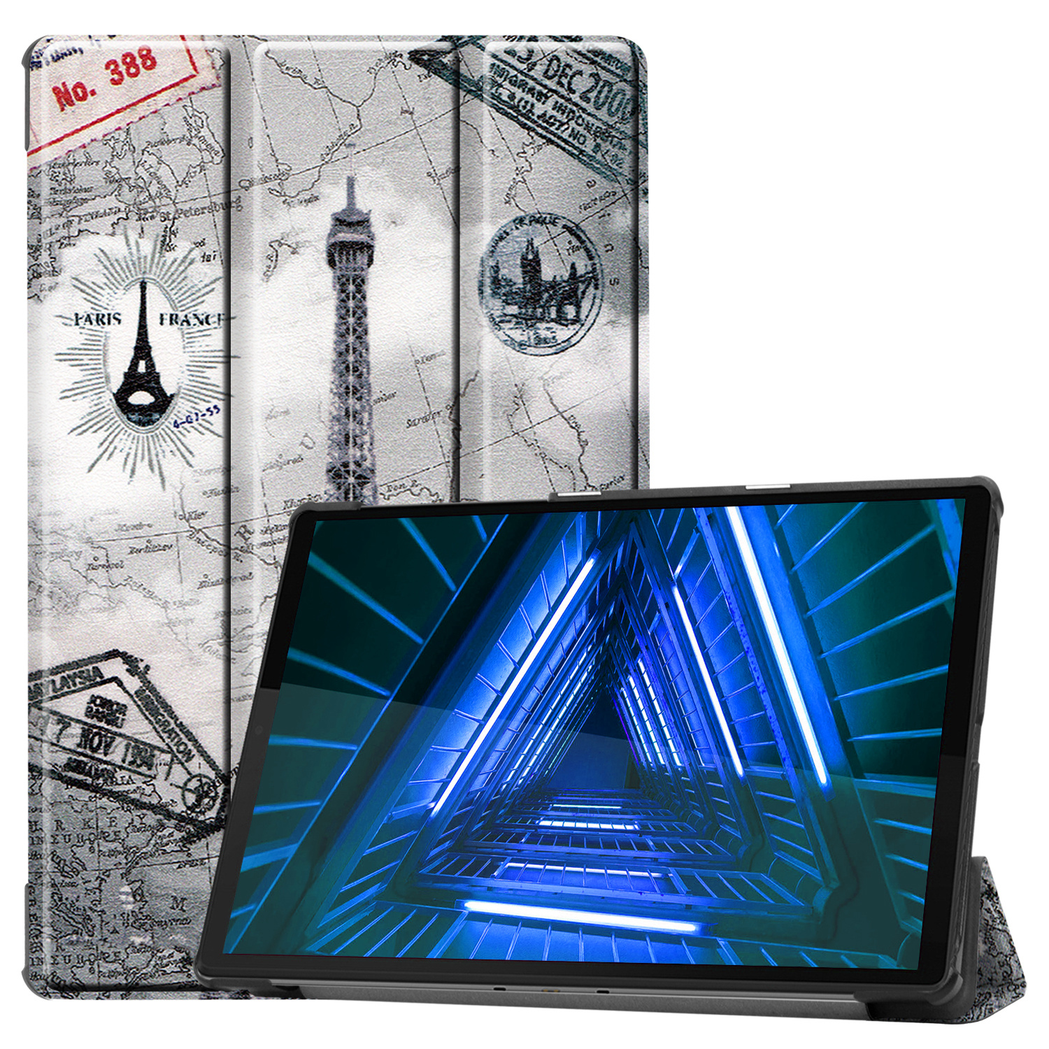 BASEY. Hoesje Geschikt voor Lenovo Tab M10 FHD Plus 2nd Gen Hoes Case Tablet Hoesje Tri-fold - Hoes Geschikt voor Lenovo Tab M10 FHD Plus (2e Gen) Hoesje Hard Cover Bookcase Hoes - Eiffeltoren
