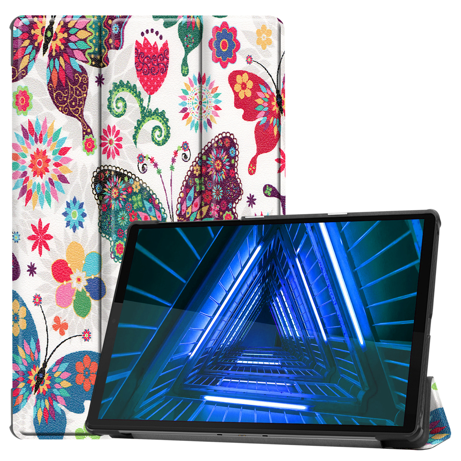 BASEY. Hoesje Geschikt voor Lenovo Tab M10 FHD Plus 2nd Gen Hoes Case Tablet Hoesje Tri-fold - Hoes Geschikt voor Lenovo Tab M10 FHD Plus (2e Gen) Hoesje Hard Cover Bookcase Hoes - Vlinders