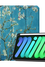 BASEY. Hoesje Geschikt voor iPad Mini 6 Hoes Case Tablet Hoesje Tri-fold Met Uitsparing Geschikt voor Apple Pencil - Hoes Geschikt voor iPad Mini 6 Hoesje Hard Cover Bookcase Hoes - Bloesem