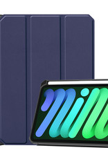 BASEY. Hoesje Geschikt voor iPad Mini 6 Hoes Case Tablet Hoesje Tri-fold Met Uitsparing Geschikt voor Apple Pencil - Hoes Geschikt voor iPad Mini 6 Hoesje Hard Cover Bookcase Hoes - Donkerblauw