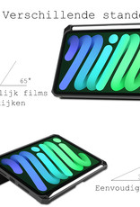 BASEY. Hoesje Geschikt voor iPad Mini 6 Hoes Case Tablet Hoesje Tri-fold Met Uitsparing Geschikt voor Apple Pencil - Hoes Geschikt voor iPad Mini 6 Hoesje Hard Cover Bookcase Hoes - Donkergroen