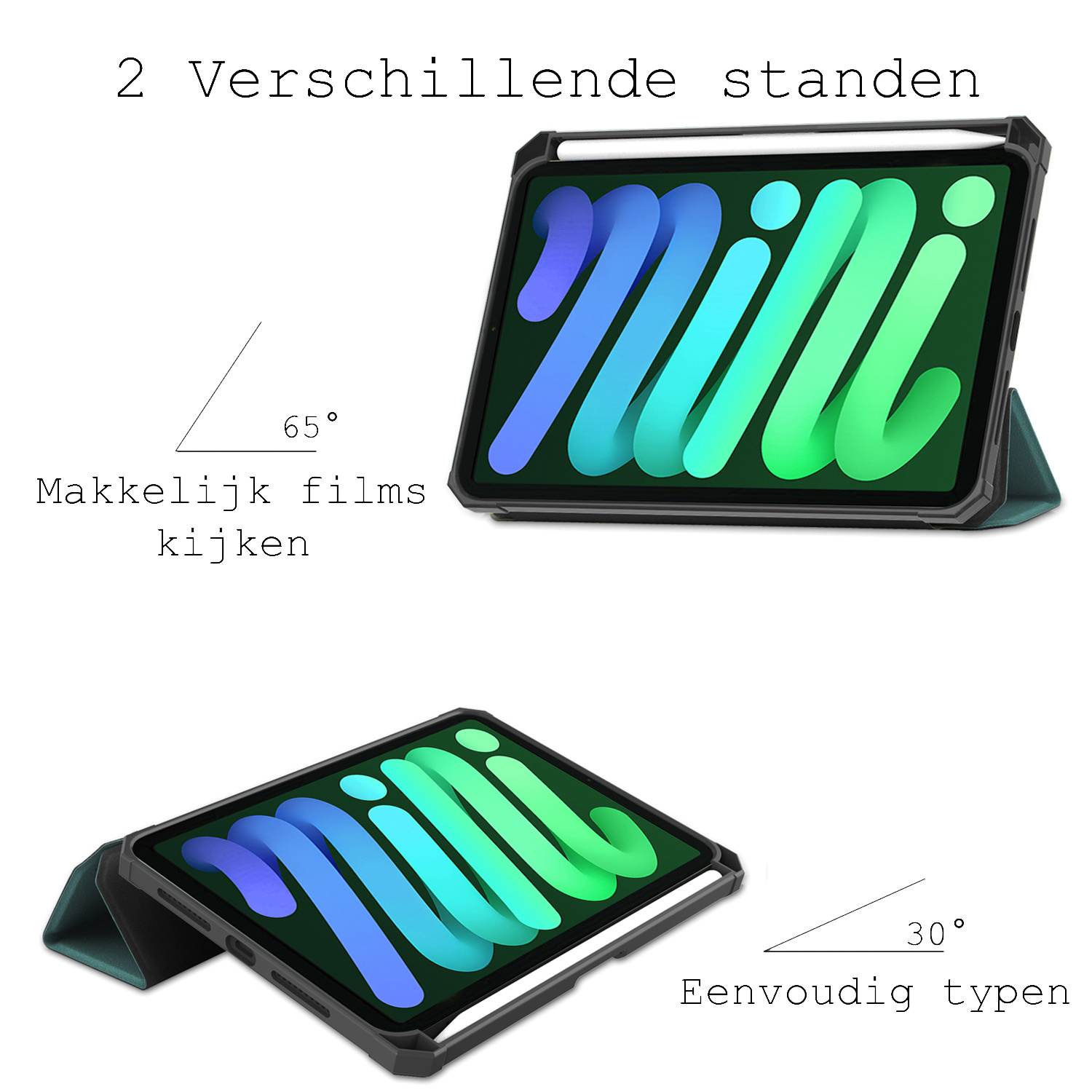 BASEY. Hoesje Geschikt voor iPad Mini 6 Hoes Case Tablet Hoesje Tri-fold Met Uitsparing Geschikt voor Apple Pencil - Hoes Geschikt voor iPad Mini 6 Hoesje Hard Cover Bookcase Hoes - Donkergroen