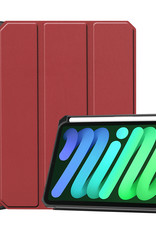 BASEY. Hoesje Geschikt voor iPad Mini 6 Hoes Case Tablet Hoesje Tri-fold Met Uitsparing Geschikt voor Apple Pencil - Hoes Geschikt voor iPad Mini 6 Hoesje Hard Cover Bookcase Hoes - Donkerrood