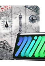 BASEY. Hoesje Geschikt voor iPad Mini 6 Hoes Case Tablet Hoesje Tri-fold Met Uitsparing Geschikt voor Apple Pencil - Hoes Geschikt voor iPad Mini 6 Hoesje Hard Cover Bookcase Hoes - Eiffeltoren
