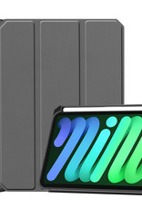 BASEY. Hoesje Geschikt voor iPad Mini 6 Hoes Case Tablet Hoesje Tri-fold Met Uitsparing Geschikt voor Apple Pencil - Hoes Geschikt voor iPad Mini 6 Hoesje Hard Cover Bookcase Hoes - Grijs
