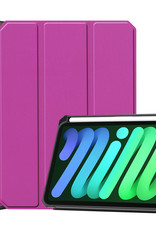 BASEY. Hoesje Geschikt voor iPad Mini 6 Hoes Case Tablet Hoesje Tri-fold Met Uitsparing Geschikt voor Apple Pencil - Hoes Geschikt voor iPad Mini 6 Hoesje Hard Cover Bookcase Hoes - Paars