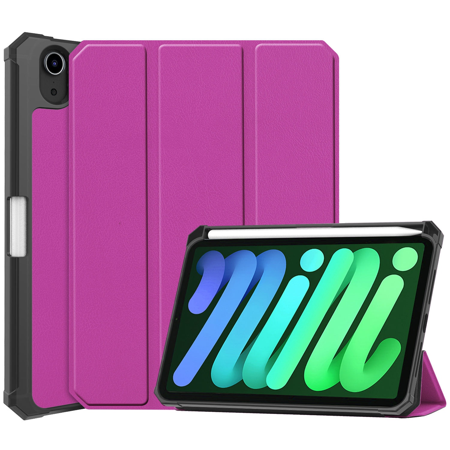BASEY. Hoesje Geschikt voor iPad Mini 6 Hoes Case Tablet Hoesje Tri-fold Met Uitsparing Geschikt voor Apple Pencil - Hoes Geschikt voor iPad Mini 6 Hoesje Hard Cover Bookcase Hoes - Paars