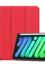 BASEY. Hoesje Geschikt voor iPad Mini 6 Hoes Case Tablet Hoesje Tri-fold Met Uitsparing Geschikt voor Apple Pencil - Hoes Geschikt voor iPad Mini 6 Hoesje Hard Cover Bookcase Hoes - Rood