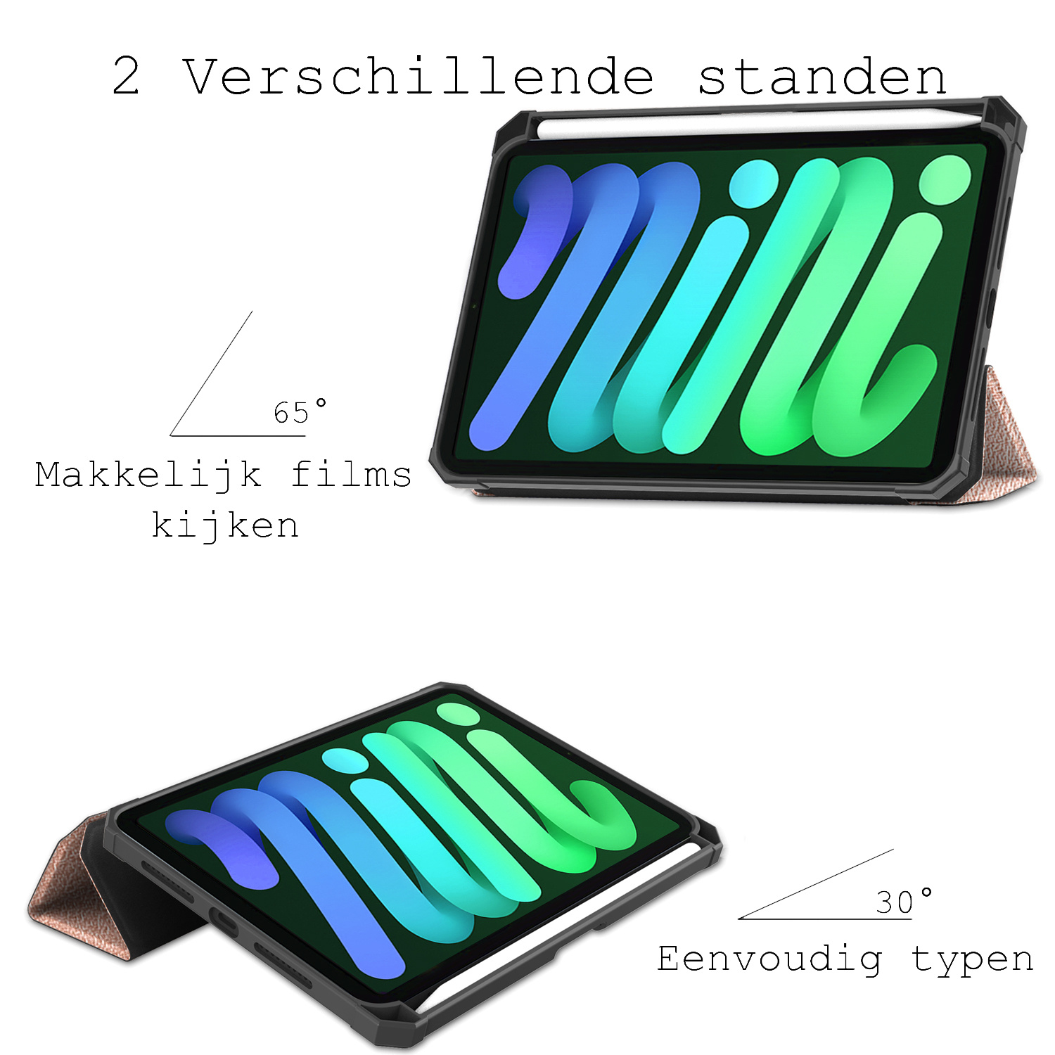 BASEY. Hoesje Geschikt voor iPad Mini 6 Hoes Case Tablet Hoesje Tri-fold Met Uitsparing Geschikt voor Apple Pencil - Hoes Geschikt voor iPad Mini 6 Hoesje Hard Cover Bookcase Hoes - Rosé goud