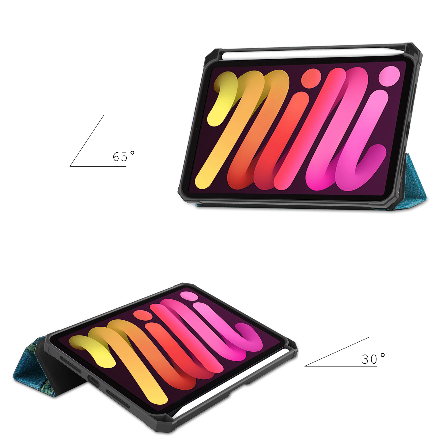 Nomfy Hoes Geschikt voor iPad Mini 6 Hoes Tri-fold Tablet Hoesje Case Met Uitsparing Geschikt voor Apple Pencil - Hoesje Geschikt voor iPad Mini 6 Hoesje Hardcover Bookcase - Bloesem