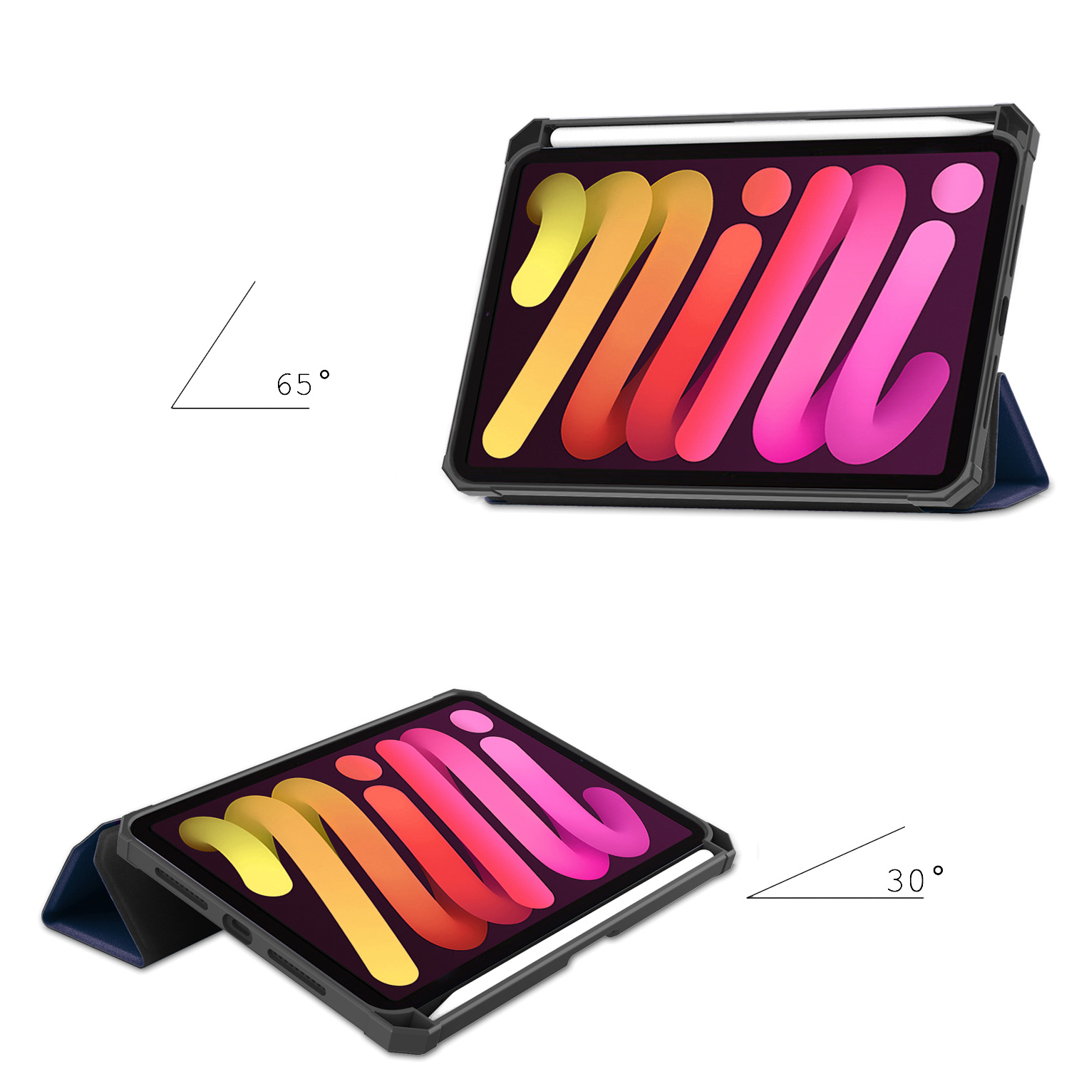 Nomfy Hoes Geschikt voor iPad Mini 6 Hoes Tri-fold Tablet Hoesje Case Met Uitsparing Geschikt voor Apple Pencil - Hoesje Geschikt voor iPad Mini 6 Hoesje Hardcover Bookcase - Donkerblauw