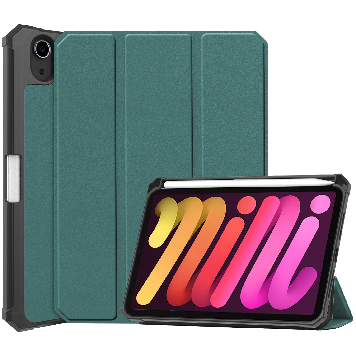 Nomfy Hoes Geschikt voor iPad Mini 6 Hoes Tri-fold Tablet Hoesje Case Met Uitsparing Geschikt voor Apple Pencil - Hoesje Geschikt voor iPad Mini 6 Hoesje Hardcover Bookcase - Donkergroen