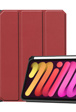 Nomfy Hoes Geschikt voor iPad Mini 6 Hoes Tri-fold Tablet Hoesje Case Met Uitsparing Geschikt voor Apple Pencil - Hoesje Geschikt voor iPad Mini 6 Hoesje Hardcover Bookcase - Donkerrood