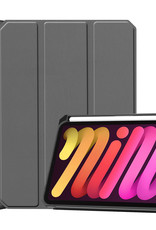 Nomfy Hoes Geschikt voor iPad Mini 6 Hoes Tri-fold Tablet Hoesje Case Met Uitsparing Geschikt voor Apple Pencil - Hoesje Geschikt voor iPad Mini 6 Hoesje Hardcover Bookcase - Grijs
