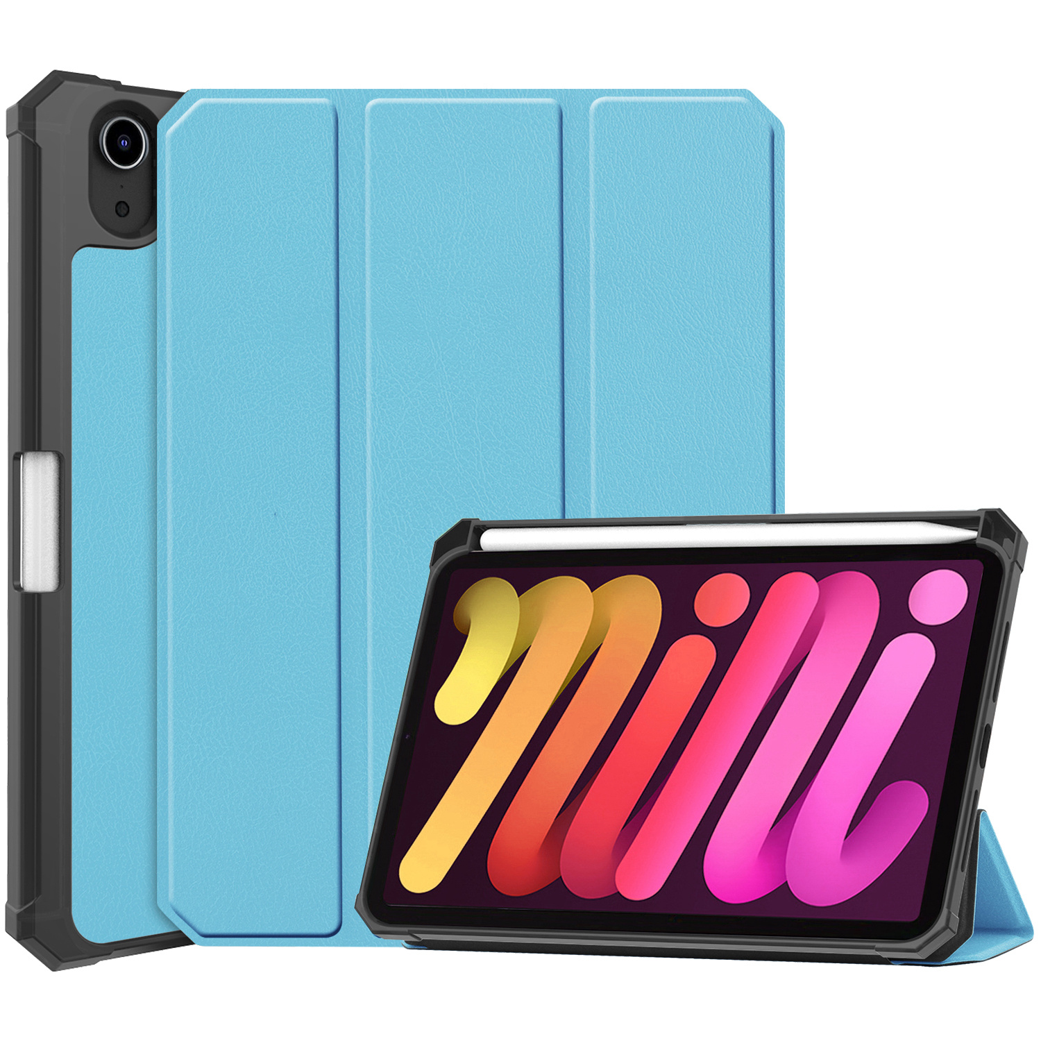 Nomfy Hoes Geschikt voor iPad Mini 6 Hoes Tri-fold Tablet Hoesje Case Met Uitsparing Geschikt voor Apple Pencil - Hoesje Geschikt voor iPad Mini 6 Hoesje Hardcover Bookcase - Lichtblauw