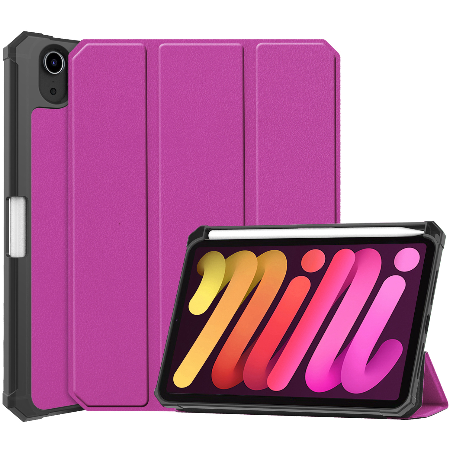 Nomfy Hoes Geschikt voor iPad Mini 6 Hoes Tri-fold Tablet Hoesje Case Met Uitsparing Geschikt voor Apple Pencil - Hoesje Geschikt voor iPad Mini 6 Hoesje Hardcover Bookcase - Paars