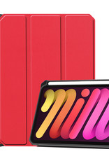 Nomfy Hoes Geschikt voor iPad Mini 6 Hoes Tri-fold Tablet Hoesje Case Met Uitsparing Geschikt voor Apple Pencil - Hoesje Geschikt voor iPad Mini 6 Hoesje Hardcover Bookcase - Rood