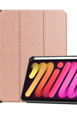 Nomfy Hoes Geschikt voor iPad Mini 6 Hoes Tri-fold Tablet Hoesje Case Met Uitsparing Geschikt voor Apple Pencil - Hoesje Geschikt voor iPad Mini 6 Hoesje Hardcover Bookcase - Rosé goud
