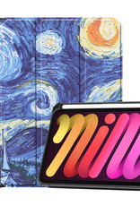 Nomfy Hoes Geschikt voor iPad Mini 6 Hoes Tri-fold Tablet Hoesje Case Met Uitsparing Geschikt voor Apple Pencil - Hoesje Geschikt voor iPad Mini 6 Hoesje Hardcover Bookcase - Sterrenhemel