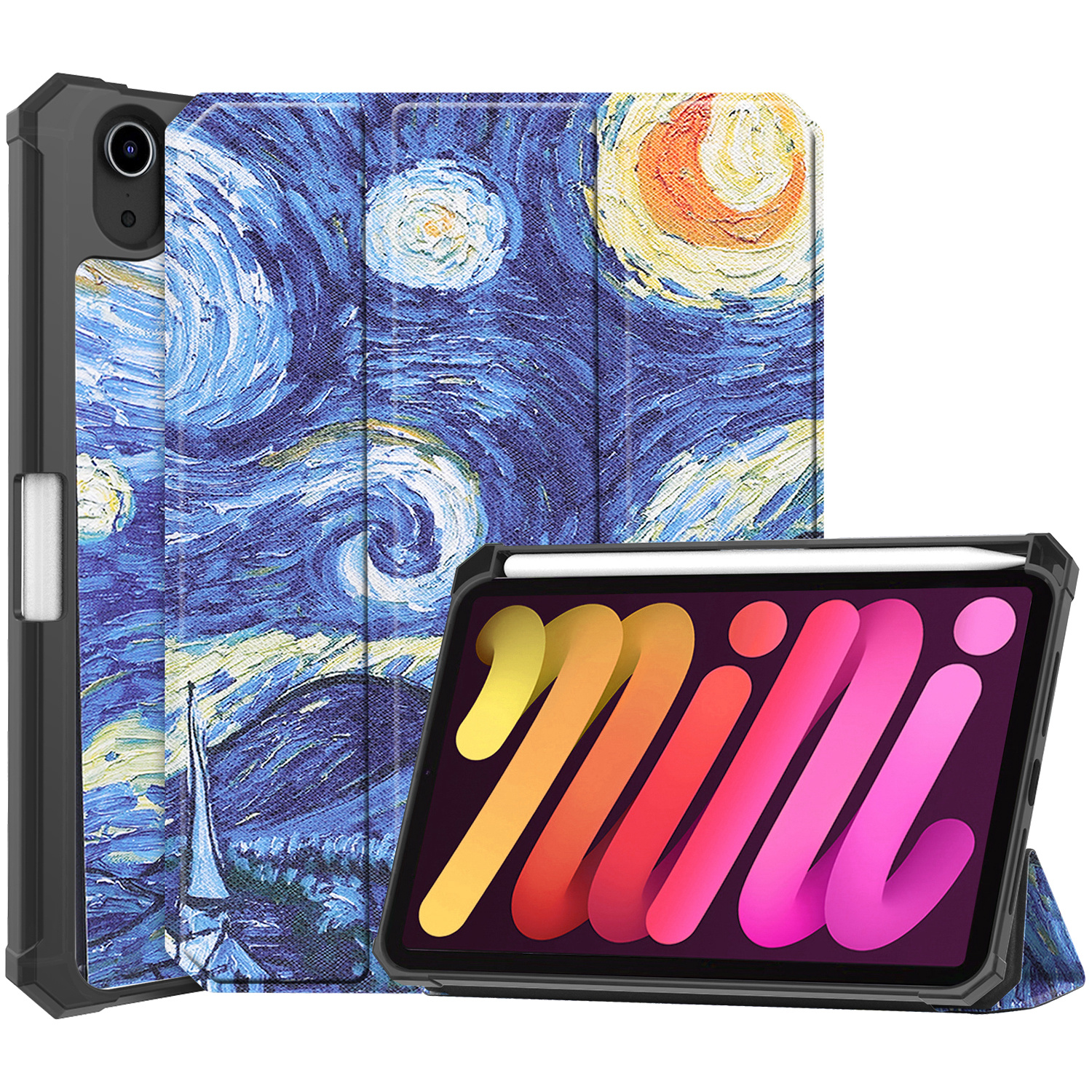 Nomfy Hoes Geschikt voor iPad Mini 6 Hoes Tri-fold Tablet Hoesje Case Met Uitsparing Geschikt voor Apple Pencil - Hoesje Geschikt voor iPad Mini 6 Hoesje Hardcover Bookcase - Sterrenhemel