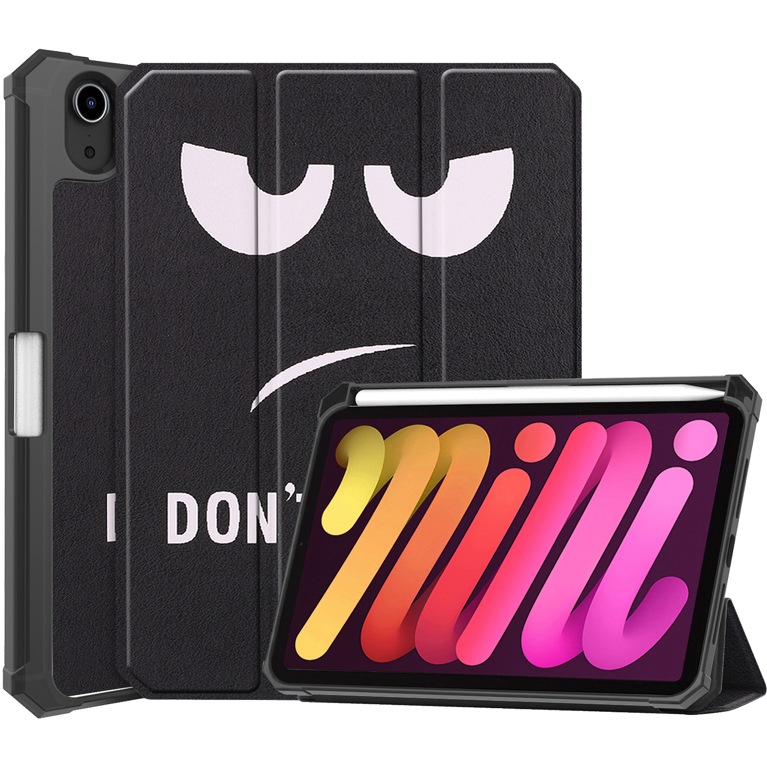 Nomfy Hoes Geschikt voor iPad Mini 6 Hoes Tri-fold Tablet Hoesje Case Met Uitsparing Geschikt voor Apple Pencil - Hoesje Geschikt voor iPad Mini 6 Hoesje Hardcover Bookcase - Don't Touch Me
