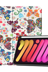Nomfy Hoes Geschikt voor iPad Mini 6 Hoes Tri-fold Tablet Hoesje Case Met Uitsparing Geschikt voor Apple Pencil - Hoesje Geschikt voor iPad Mini 6 Hoesje Hardcover Bookcase - Vlinders
