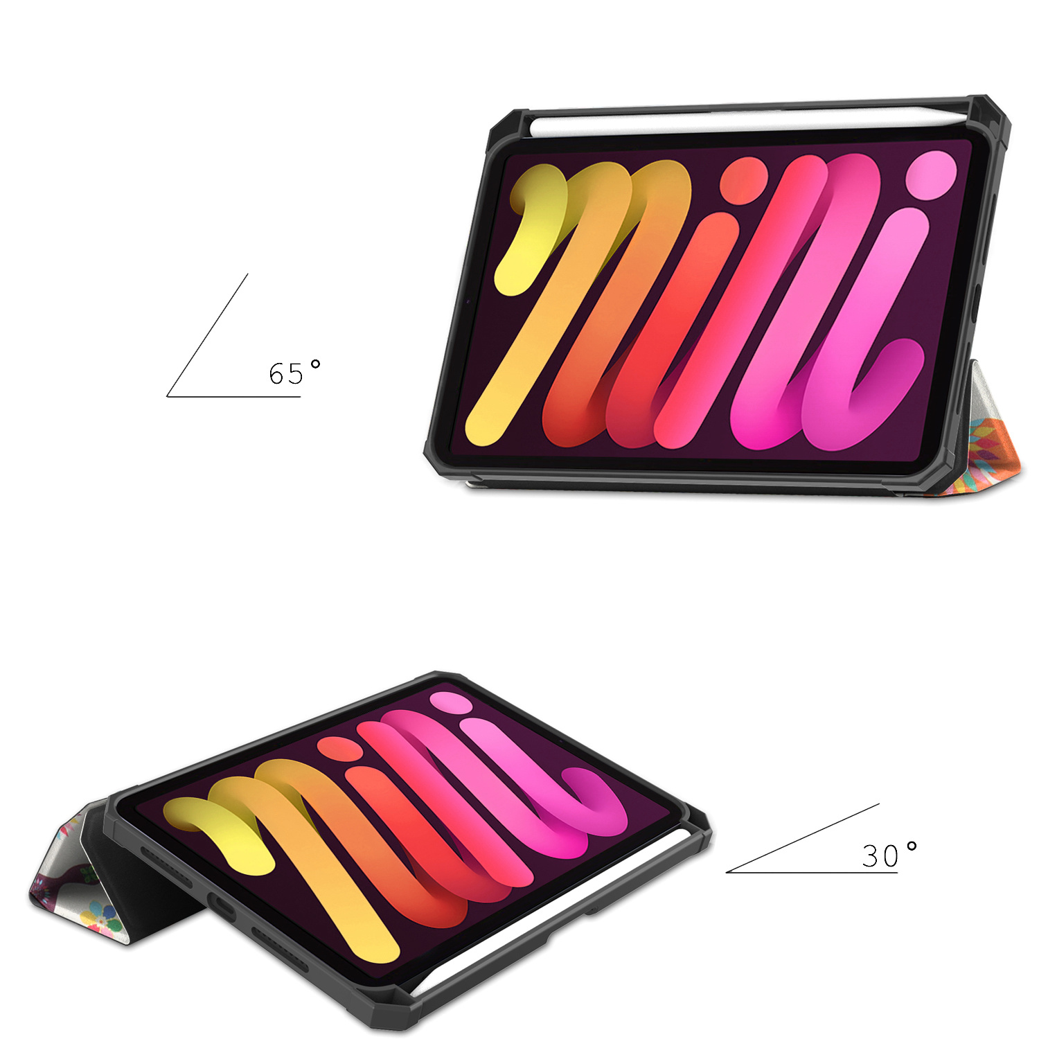 Nomfy Hoes Geschikt voor iPad Mini 6 Hoes Tri-fold Tablet Hoesje Case Met Uitsparing Geschikt voor Apple Pencil - Hoesje Geschikt voor iPad Mini 6 Hoesje Hardcover Bookcase - Vlinders