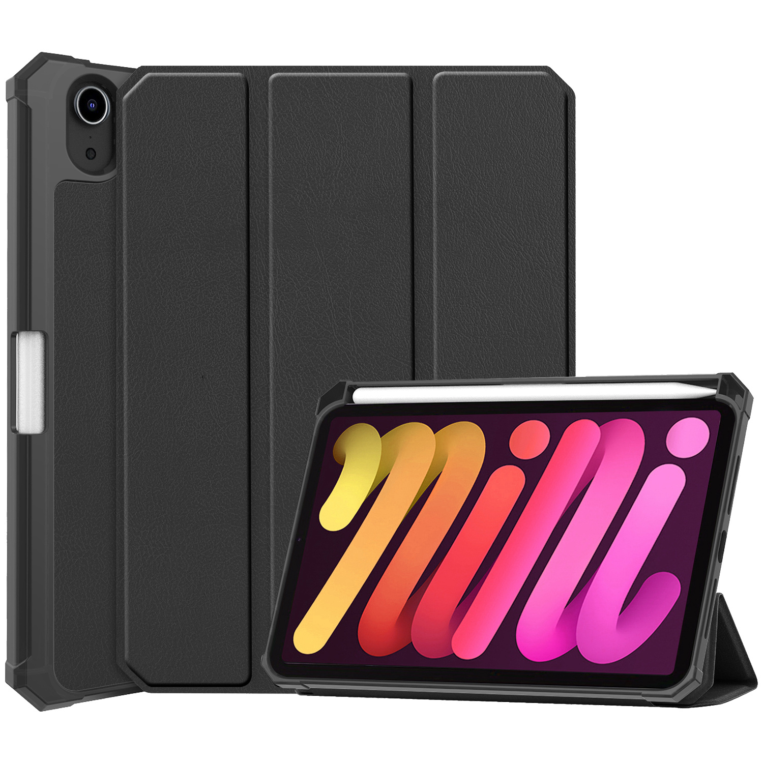 Nomfy Hoes Geschikt voor iPad Mini 6 Hoes Tri-fold Tablet Hoesje Case Met Uitsparing Geschikt voor Apple Pencil - Hoesje Geschikt voor iPad Mini 6 Hoesje Hardcover Bookcase - Zwart