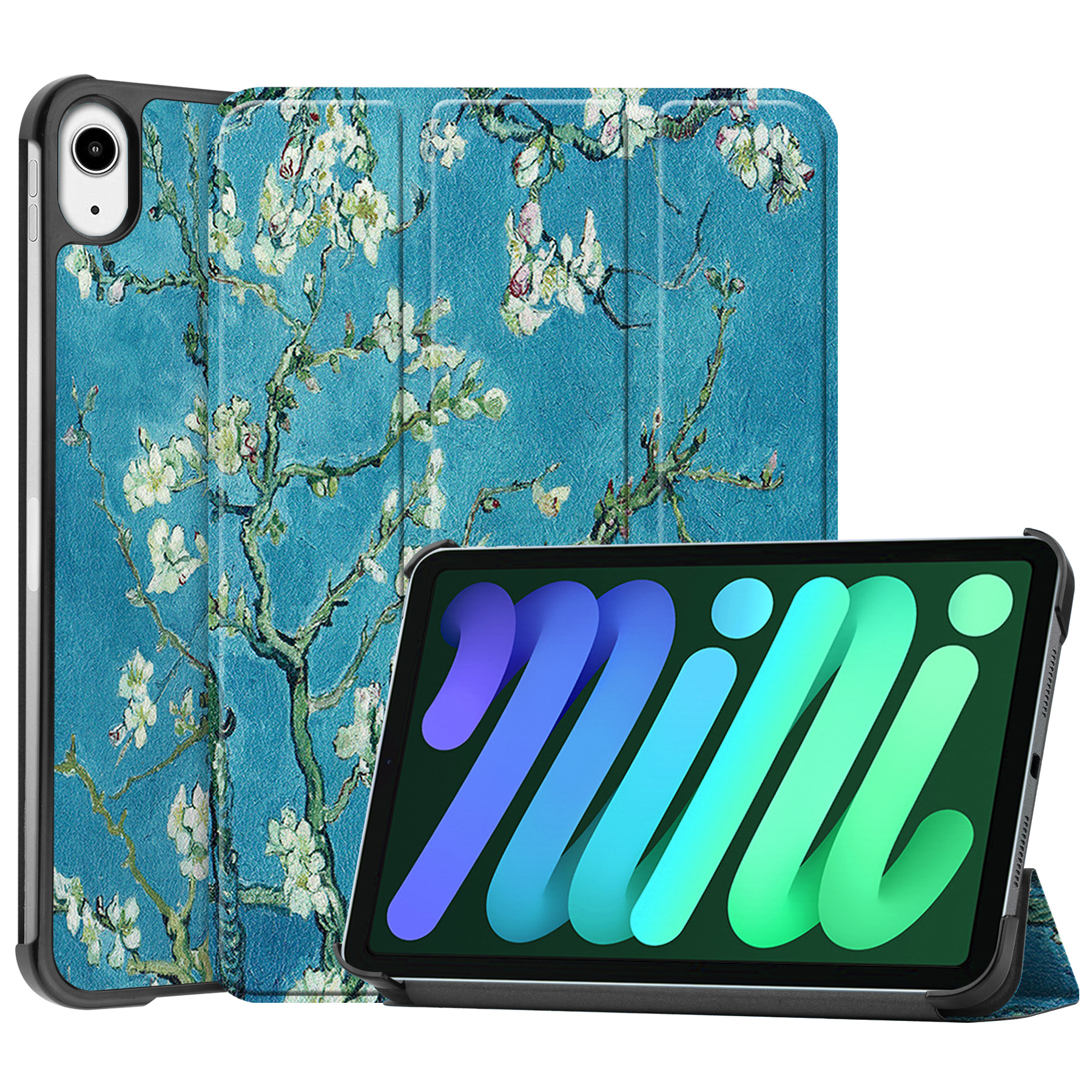 BASEY. Hoesje Geschikt voor iPad Mini 6 Hoes Case Tablet Hoesje Tri-fold - Hoes Geschikt voor iPad Mini 6 Hoesje Hard Cover Bookcase Hoes - Bloesem