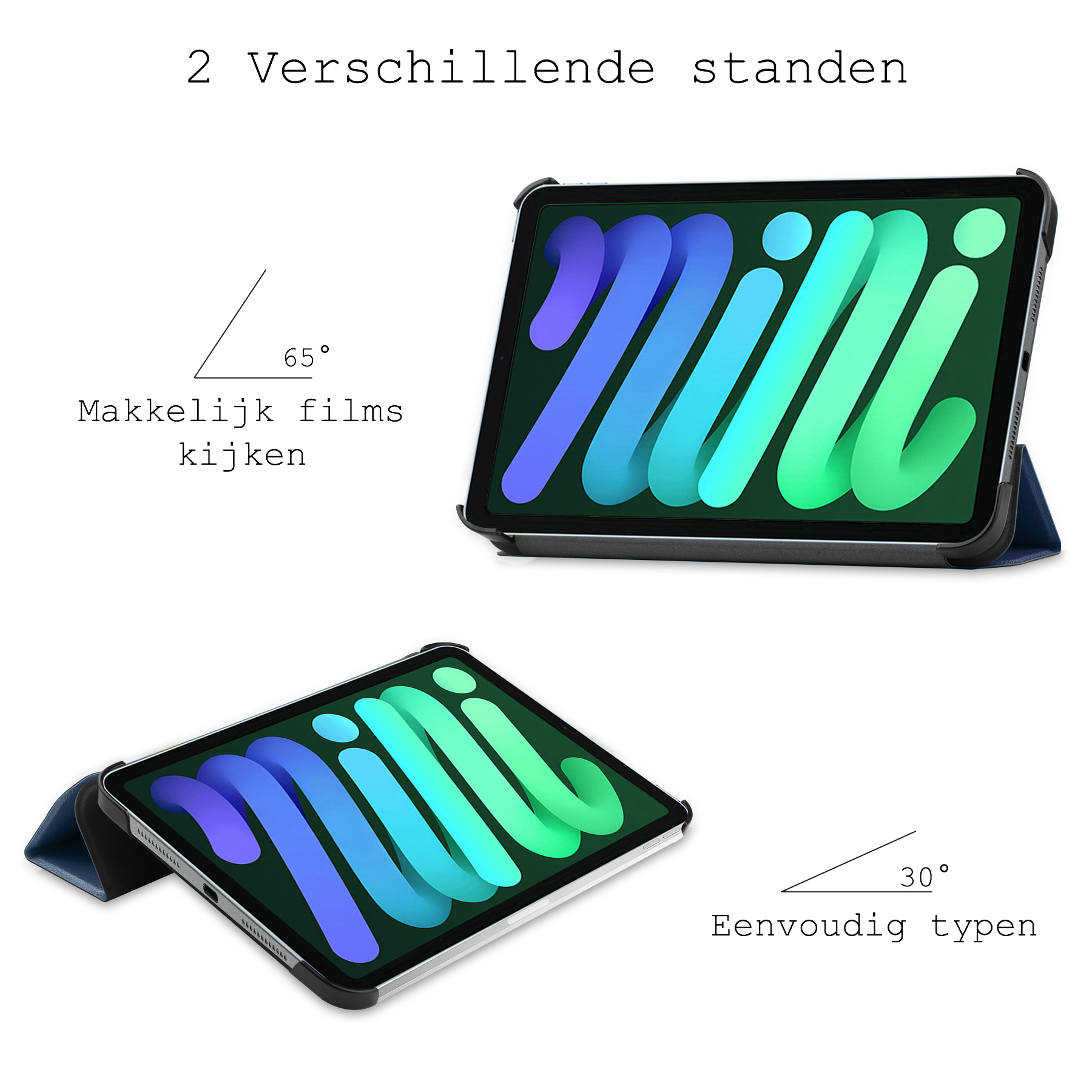 BASEY. Hoesje Geschikt voor iPad Mini 6 Hoes Case Tablet Hoesje Tri-fold - Hoes Geschikt voor iPad Mini 6 Hoesje Hard Cover Bookcase Hoes - Donkerblauw