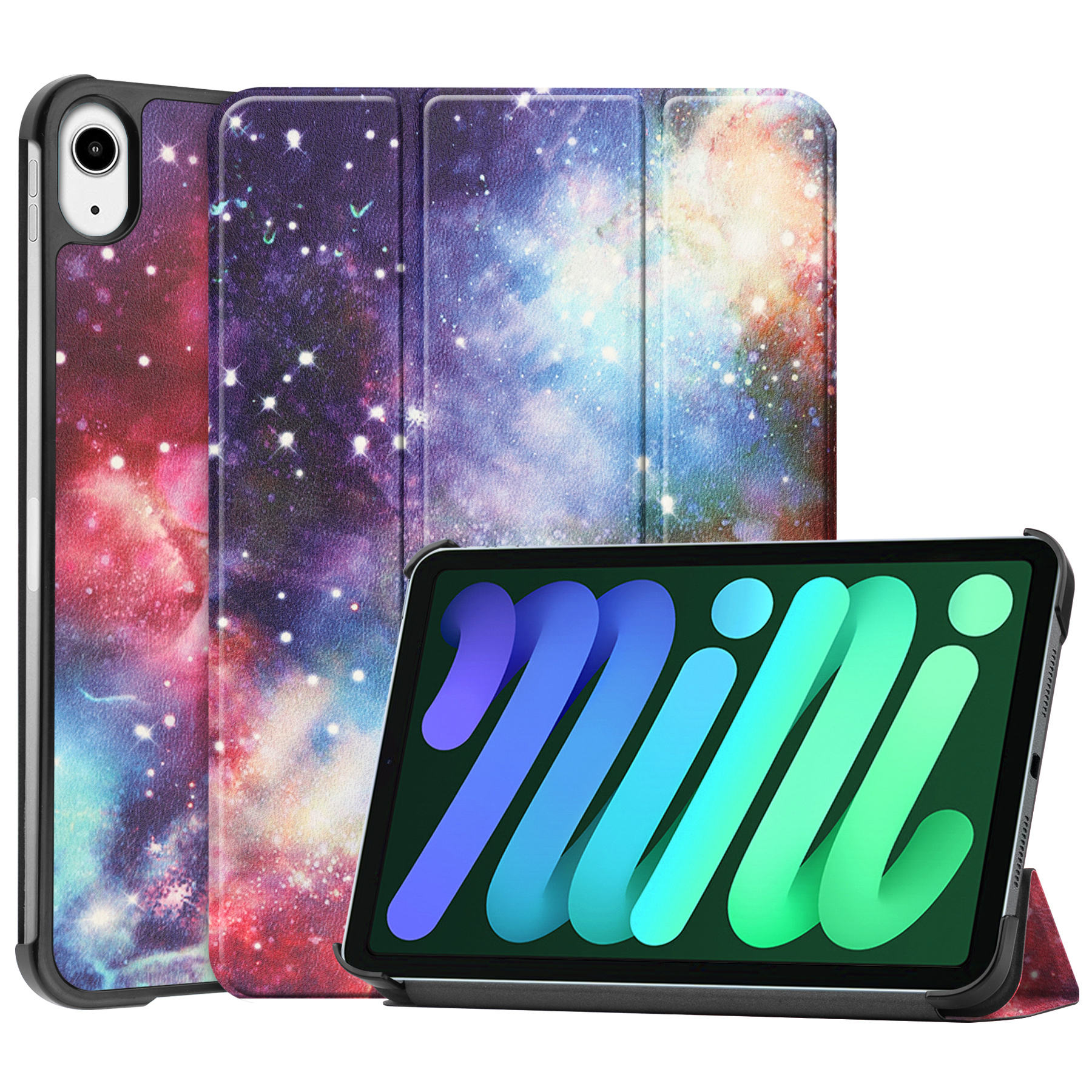 BASEY. Hoesje Geschikt voor iPad Mini 6 Hoes Case Tablet Hoesje Tri-fold - Hoes Geschikt voor iPad Mini 6 Hoesje Hard Cover Bookcase Hoes - Galaxy