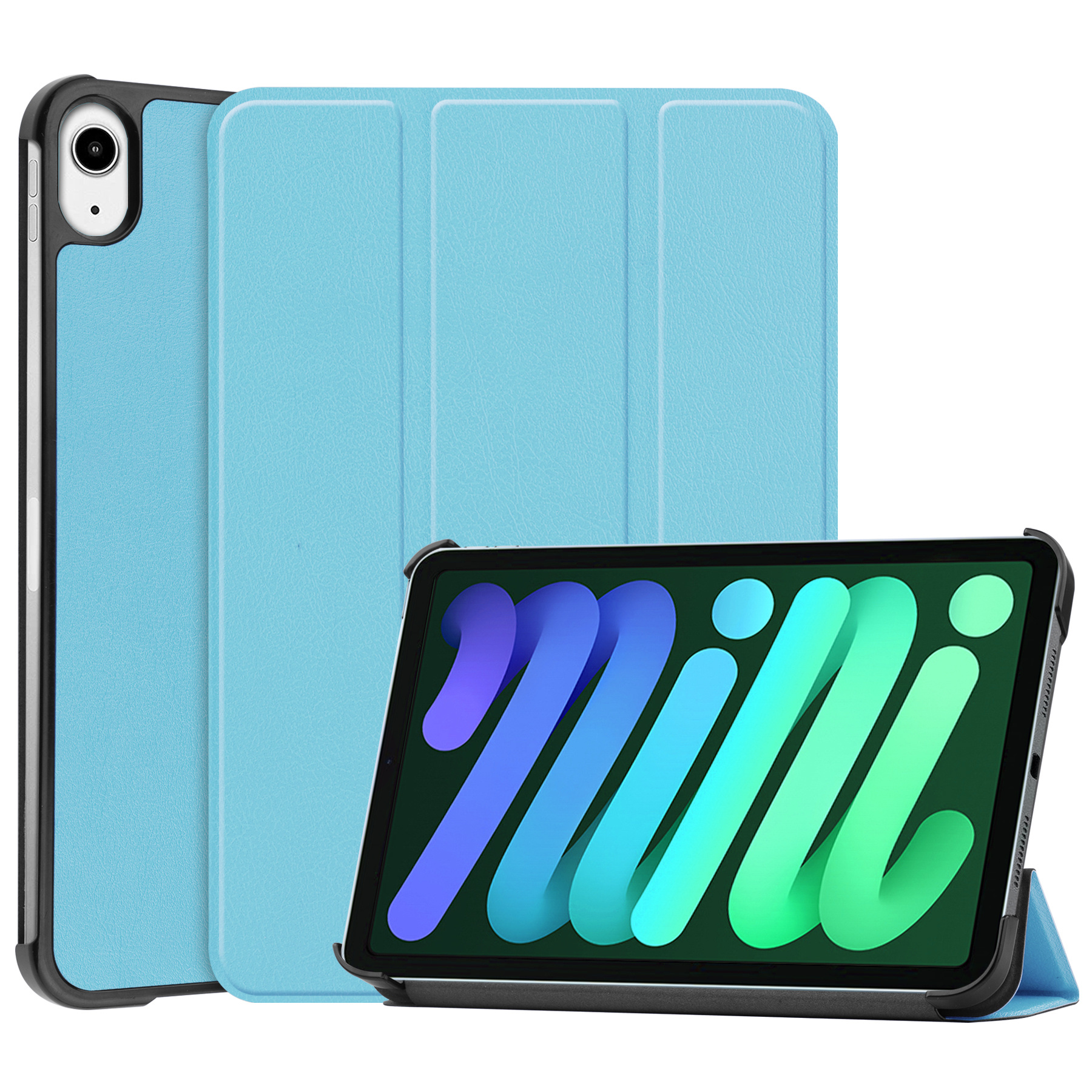 BASEY. Hoesje Geschikt voor iPad Mini 6 Hoes Case Tablet Hoesje Tri-fold - Hoes Geschikt voor iPad Mini 6 Hoesje Hard Cover Bookcase Hoes - Lichtblauw