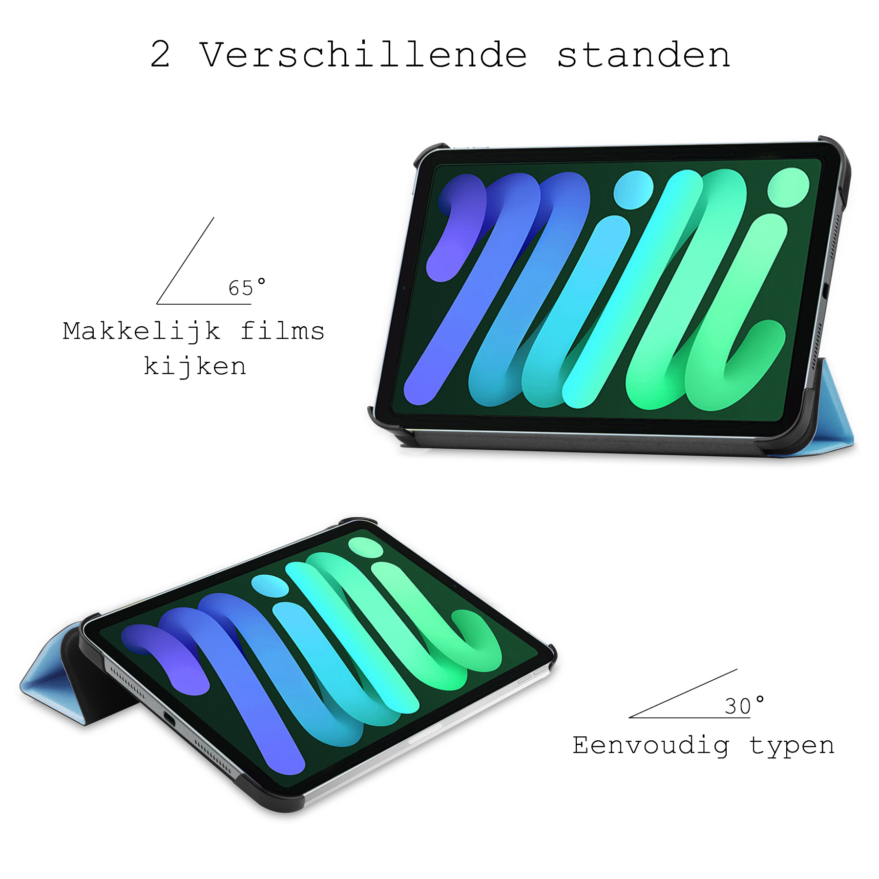 BASEY. Hoesje Geschikt voor iPad Mini 6 Hoes Case Tablet Hoesje Tri-fold - Hoes Geschikt voor iPad Mini 6 Hoesje Hard Cover Bookcase Hoes - Lichtblauw