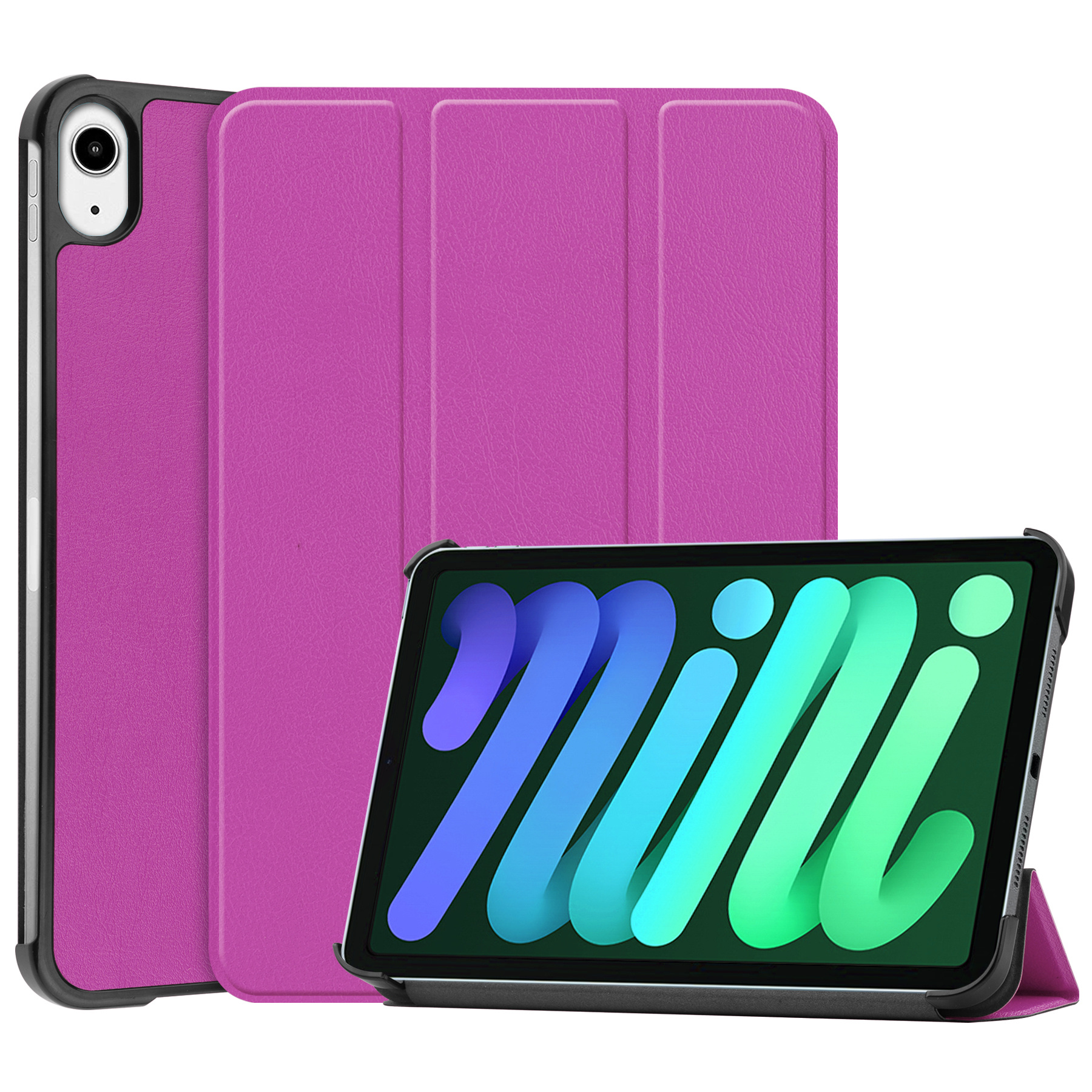 BASEY. Hoesje Geschikt voor iPad Mini 6 Hoes Case Tablet Hoesje Tri-fold - Hoes Geschikt voor iPad Mini 6 Hoesje Hard Cover Bookcase Hoes - Paars
