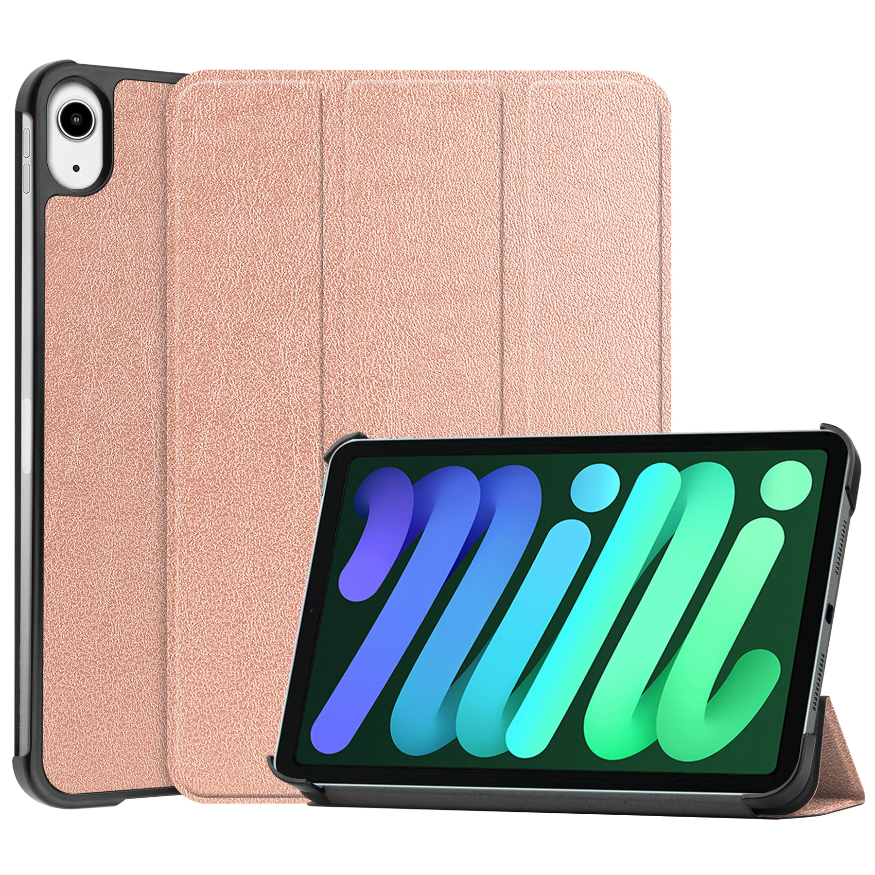 BASEY. Hoesje Geschikt voor iPad Mini 6 Hoes Case Tablet Hoesje Tri-fold - Hoes Geschikt voor iPad Mini 6 Hoesje Hard Cover Bookcase Hoes - Rosé goud